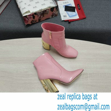 Dolce  &  Gabbana Heel 10.5cm Leather Ankle Boots Patent Pink with DG Karol Heel 2021